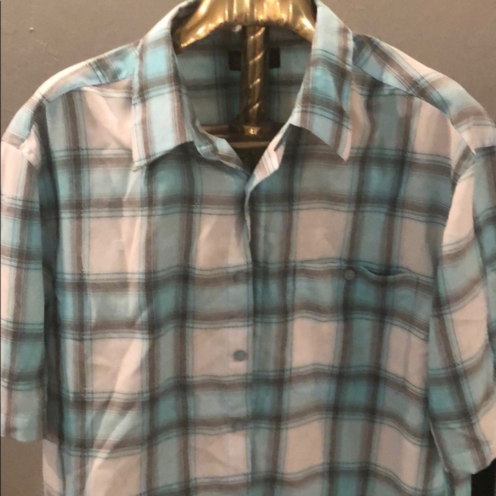 Light aqua and grey plaid men’s shirt - TALL